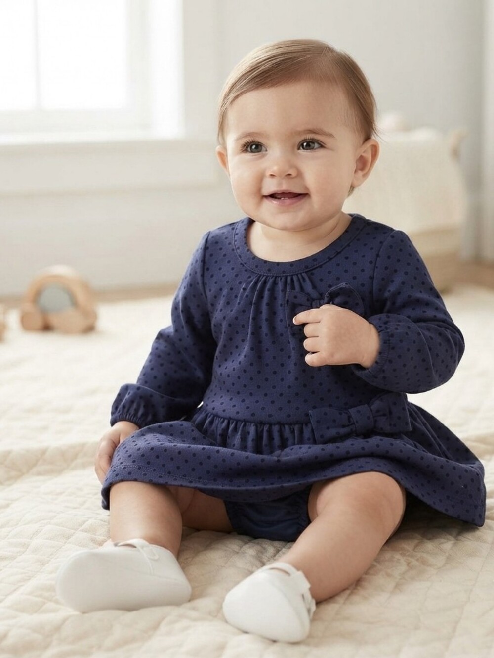 Carter's 9 Months Navy Polka Dot Baby Dress with Bow